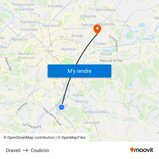 Draveil to Coubron map