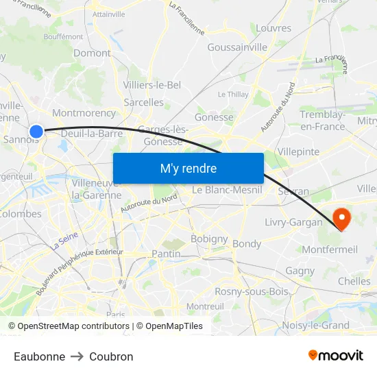 Eaubonne to Coubron map