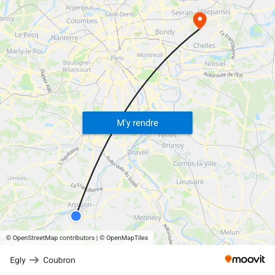 Egly to Coubron map
