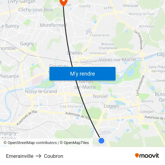 Emerainville to Coubron map