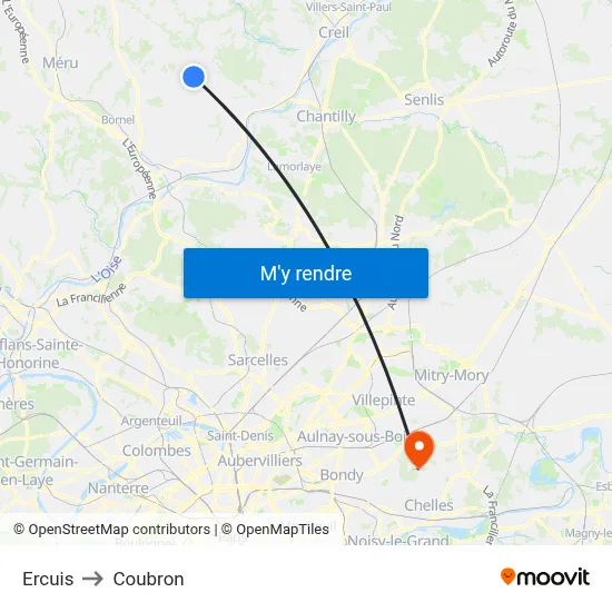 Ercuis to Coubron map