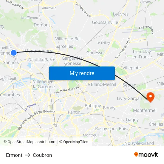 Ermont to Coubron map