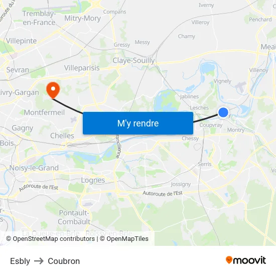 Esbly to Coubron map