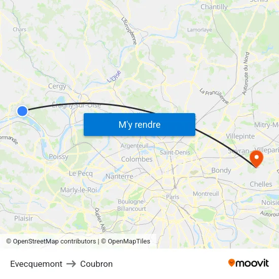 Evecquemont to Coubron map