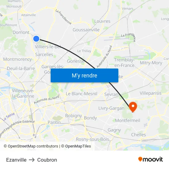 Ezanville to Coubron map