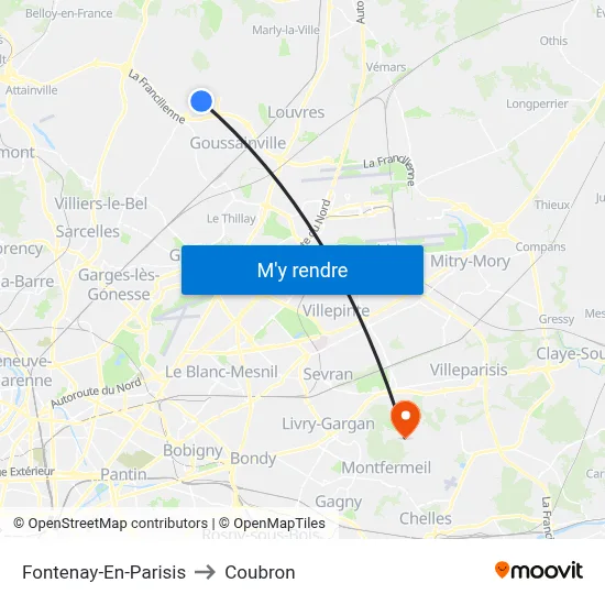 Fontenay-En-Parisis to Coubron map