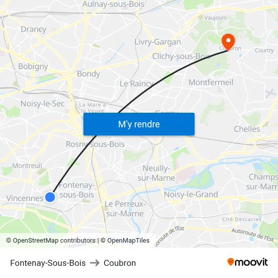 Fontenay-Sous-Bois to Coubron map