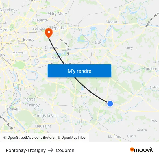 Fontenay-Tresigny to Coubron map