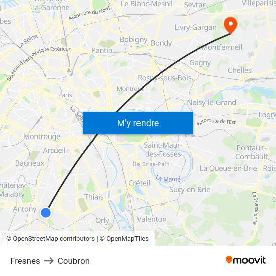 Fresnes to Coubron map