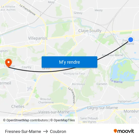 Fresnes-Sur-Marne to Coubron map