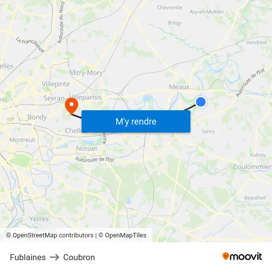 Fublaines to Coubron map