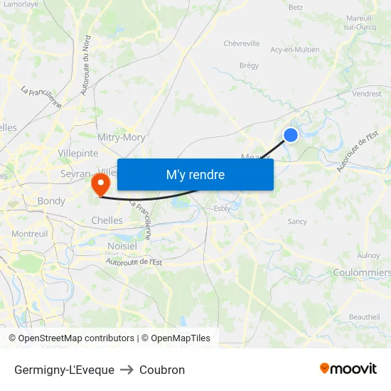 Germigny-L'Eveque to Coubron map