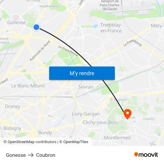 Gonesse to Coubron map