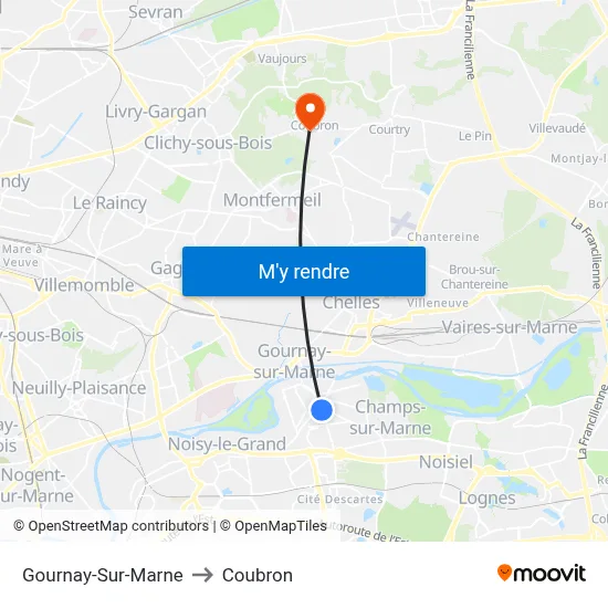 Gournay-Sur-Marne to Coubron map