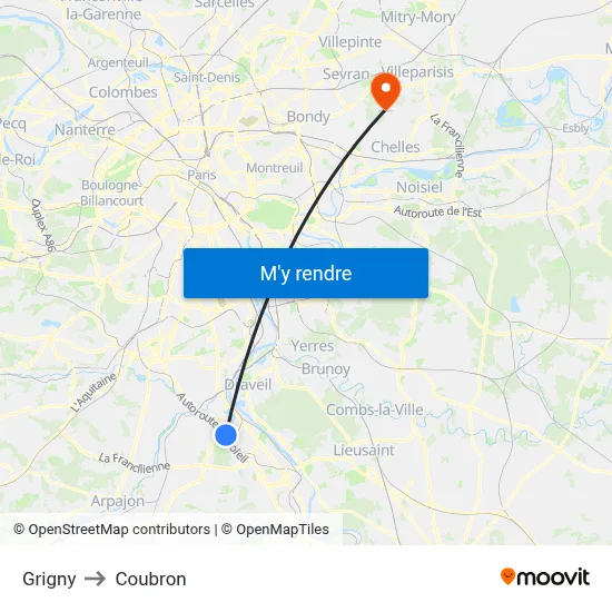 Grigny to Coubron map