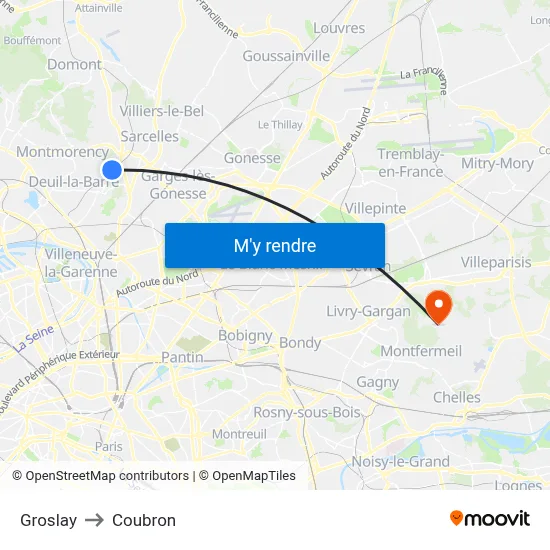 Groslay to Coubron map