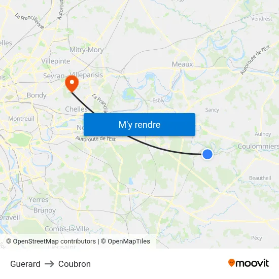 Guerard to Coubron map