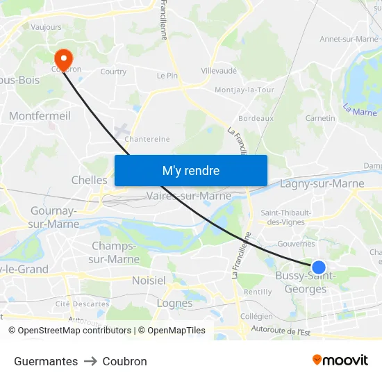 Guermantes to Coubron map