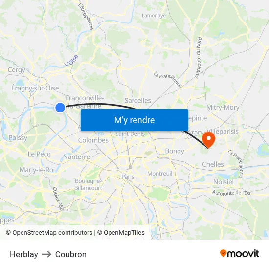 Herblay to Coubron map