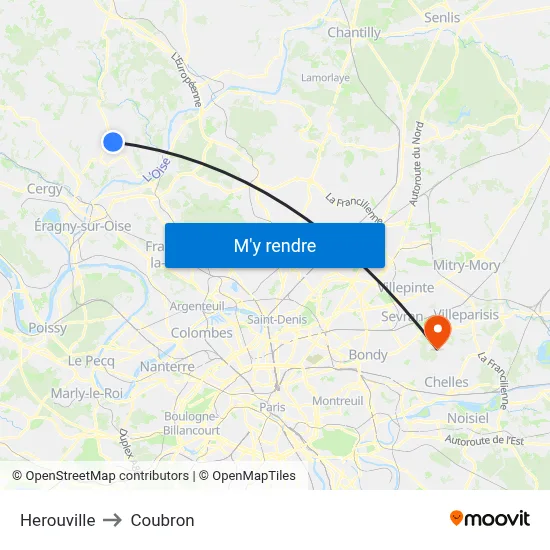 Herouville to Coubron map