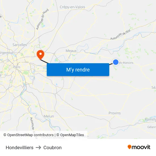 Hondevilliers to Coubron map