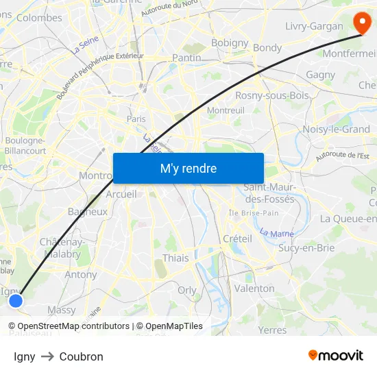Igny to Coubron map