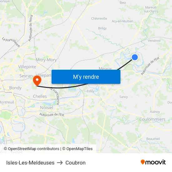 Isles-Les-Meldeuses to Coubron map