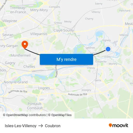 Isles-Les-Villenoy to Coubron map