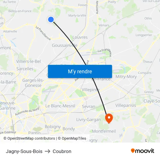 Jagny-Sous-Bois to Coubron map