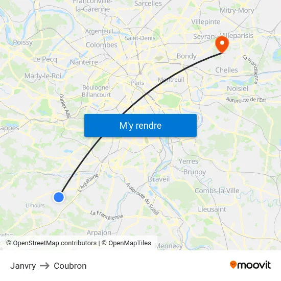 Janvry to Coubron map