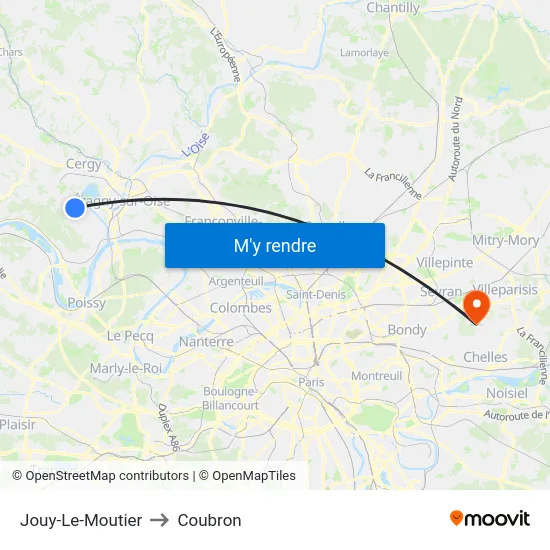 Jouy-Le-Moutier to Coubron map