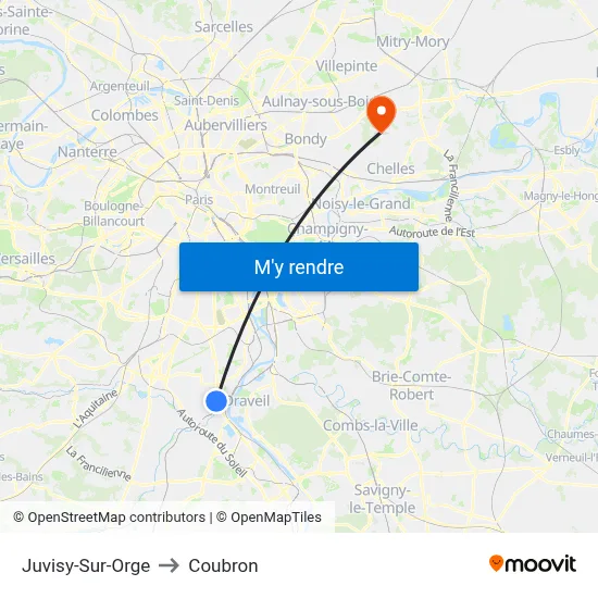 Juvisy-Sur-Orge to Coubron map