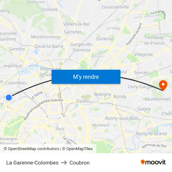 La Garenne-Colombes to Coubron map