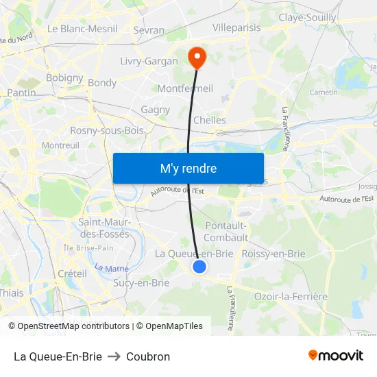 La Queue-En-Brie to Coubron map