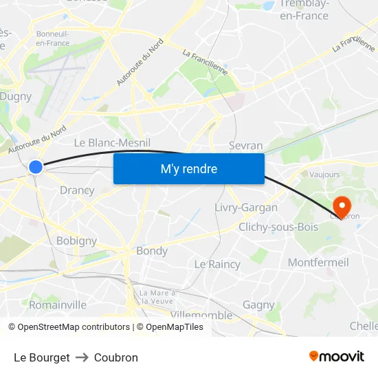 Le Bourget to Coubron map