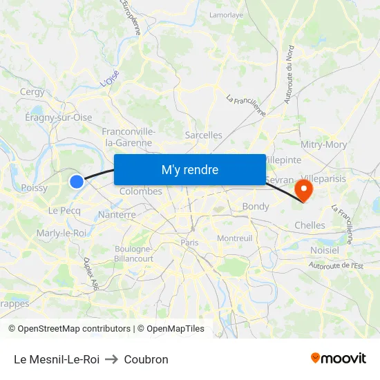 Le Mesnil-Le-Roi to Coubron map