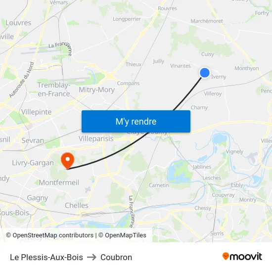 Le Plessis-Aux-Bois to Coubron map