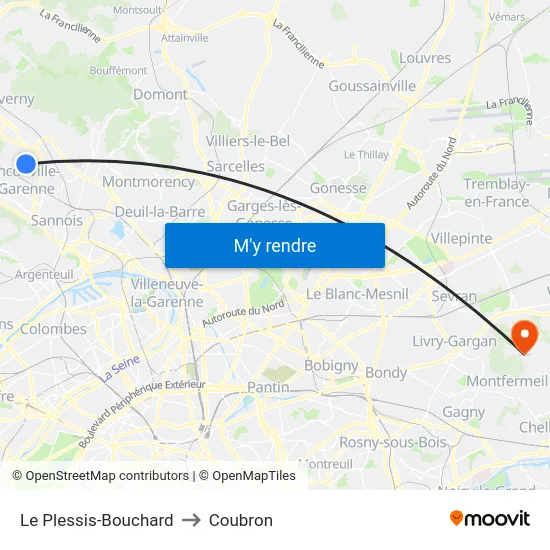 Le Plessis-Bouchard to Coubron map