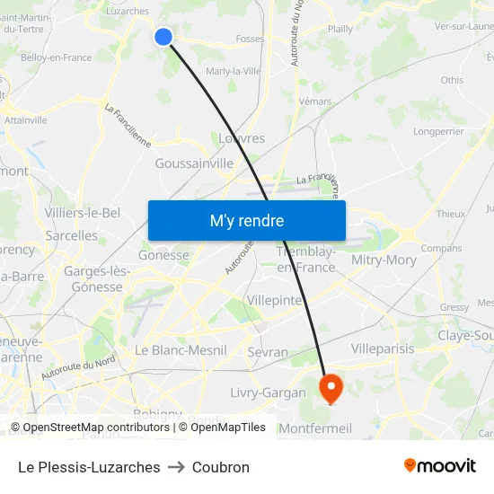 Le Plessis-Luzarches to Coubron map
