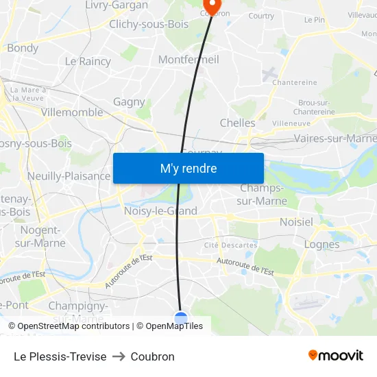 Le Plessis-Trevise to Coubron map