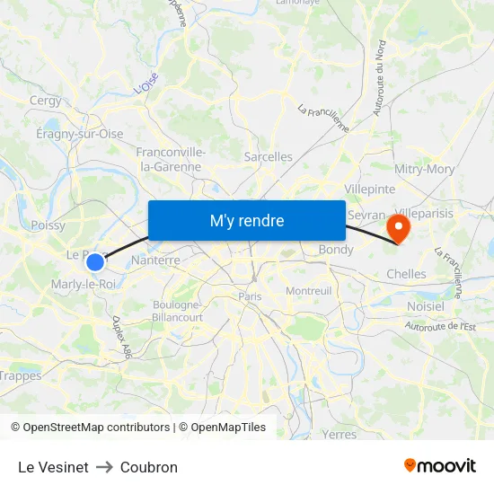 Le Vesinet to Coubron map