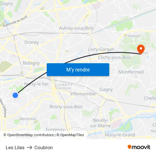 Les Lilas to Coubron map