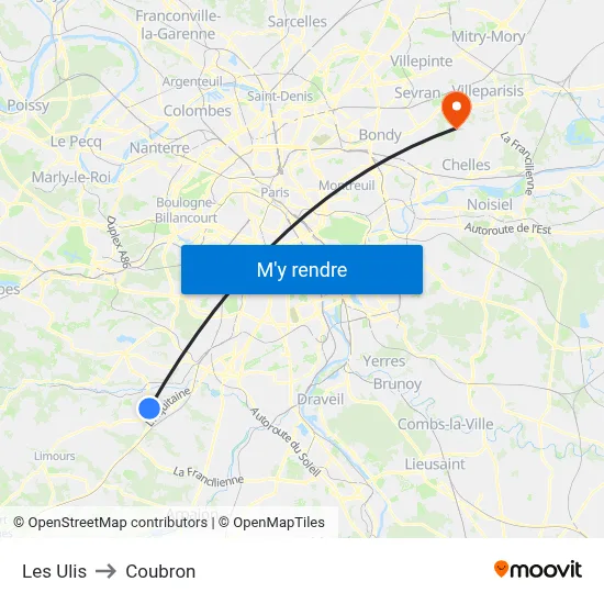 Les Ulis to Coubron map