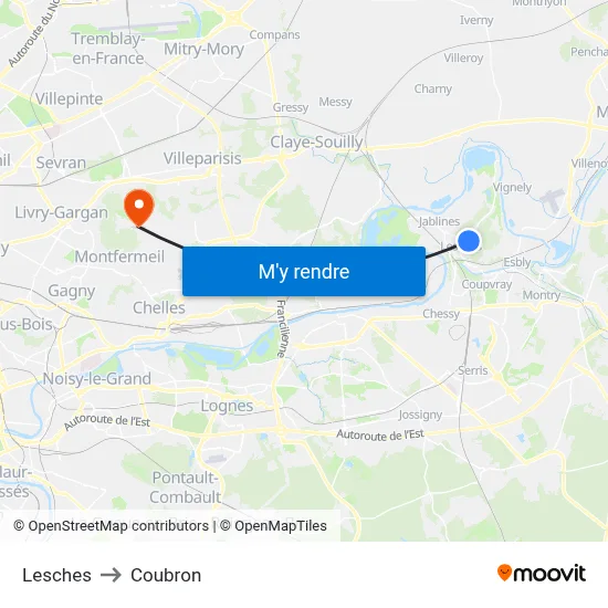 Lesches to Coubron map