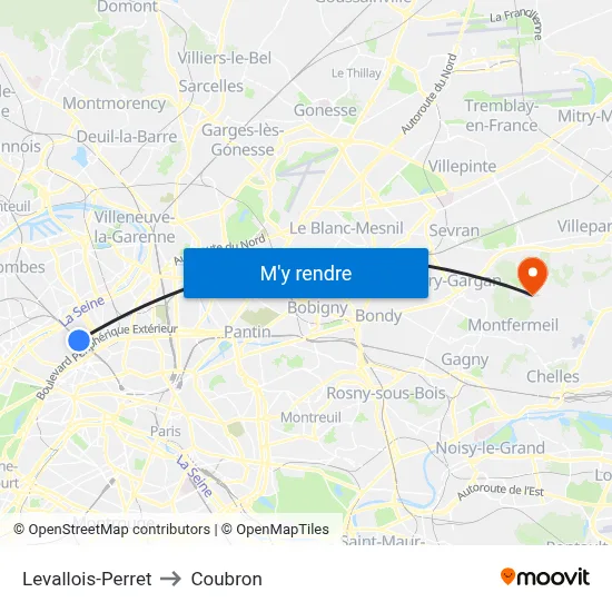 Levallois-Perret to Coubron map