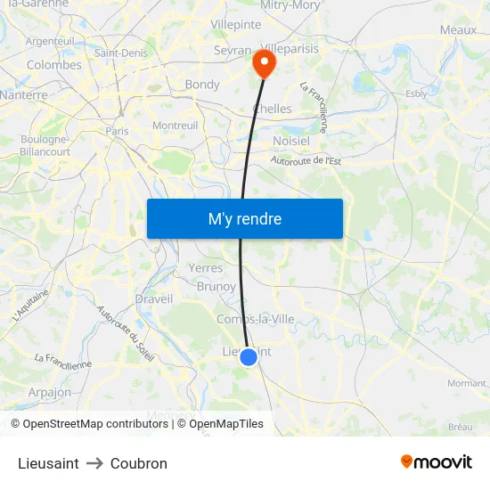 Lieusaint to Coubron map
