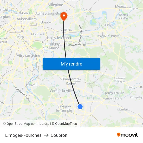 Limoges-Fourches to Coubron map