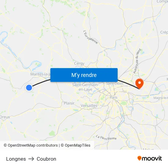 Longnes to Coubron map