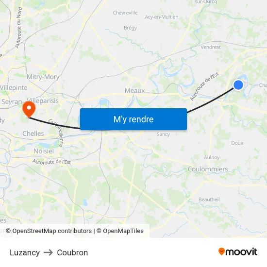 Luzancy to Coubron map