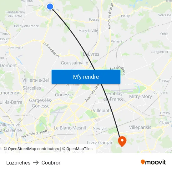 Luzarches to Coubron map